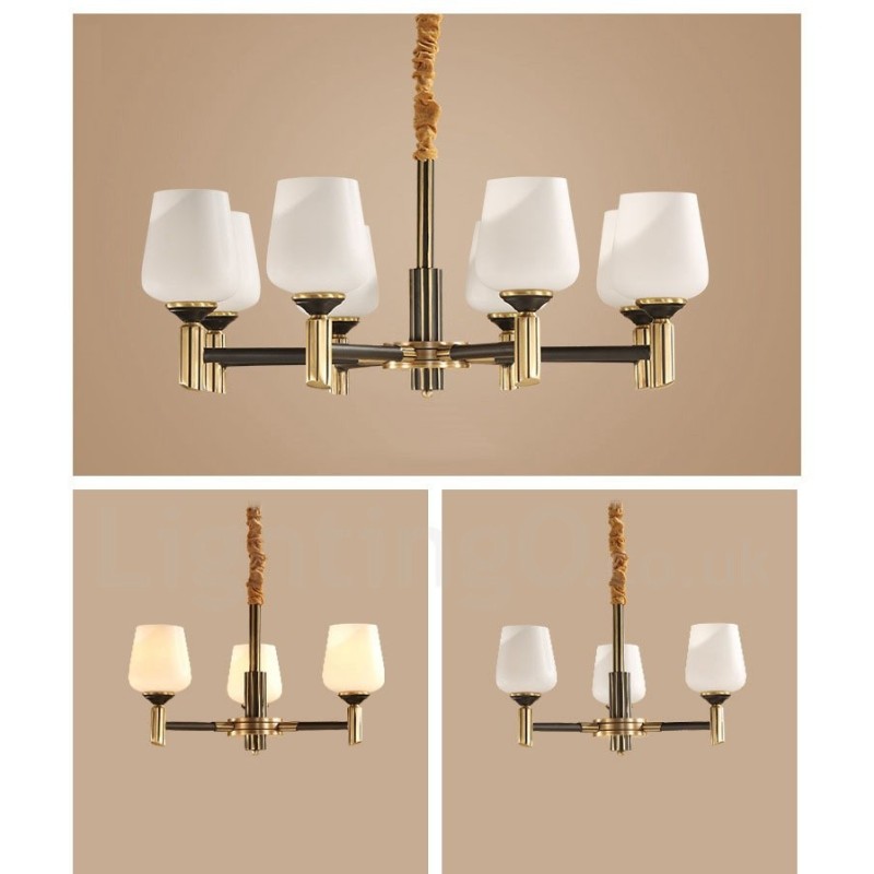 Großer luxuriöser rustikaler Retro-Vintage-Kronleuchter aus reinem Messing mit Glasschirmen