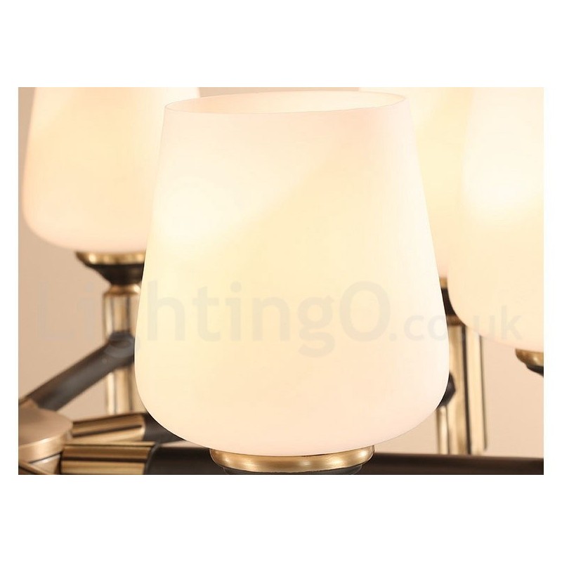Großer luxuriöser rustikaler Retro-Vintage-Kronleuchter aus reinem Messing mit Glasschirmen