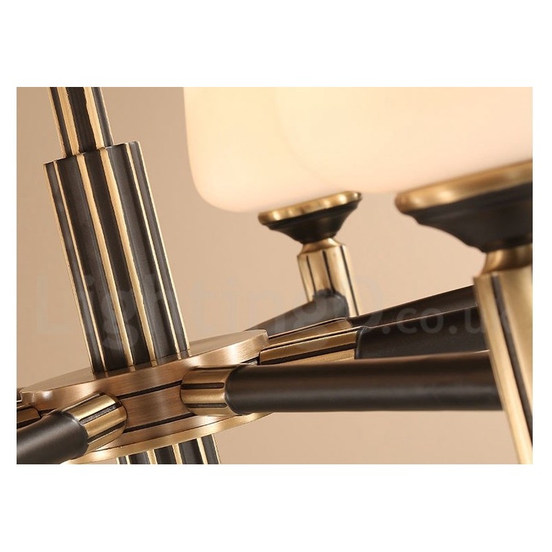 Großer luxuriöser rustikaler Retro-Vintage-Kronleuchter aus reinem Messing mit Glasschirmen