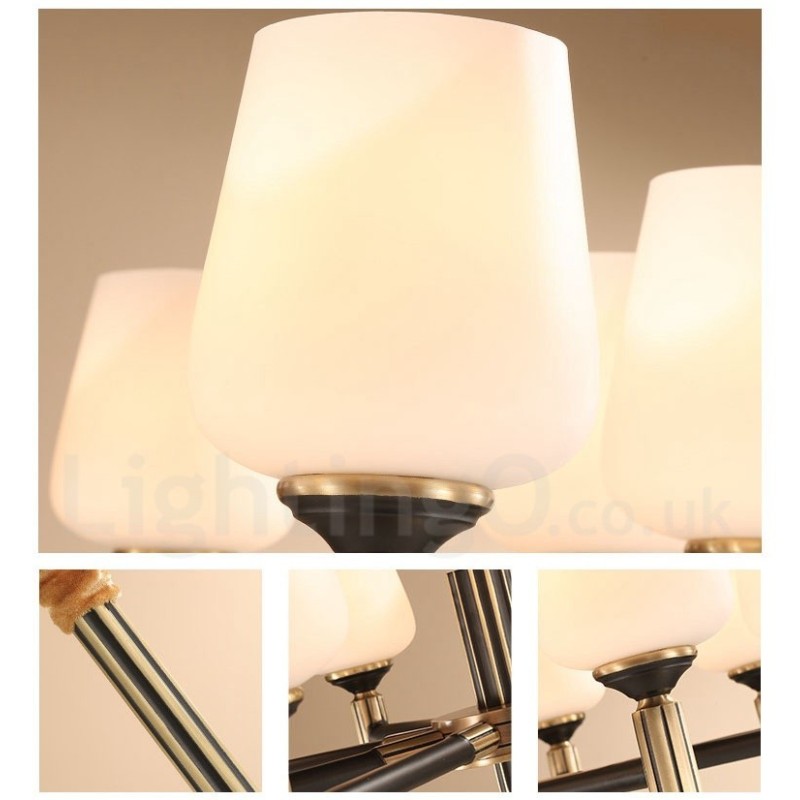 Großer luxuriöser rustikaler Retro-Vintage-Kronleuchter aus reinem Messing mit Glasschirmen