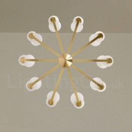 Retro Vintage Kronleuchter aus Messing mit Glasschirmen