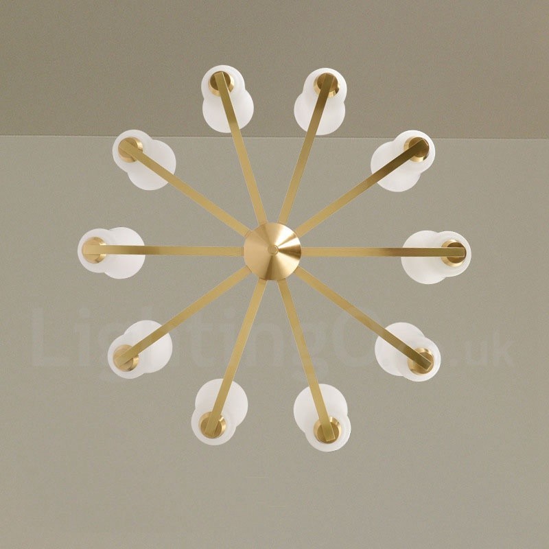 Retro Vintage Kronleuchter aus Messing mit Glasschirmen