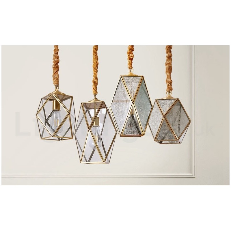 Hängeleuchte im rustikalen Lodge-Stil aus reinem Messing mit Glasschirm