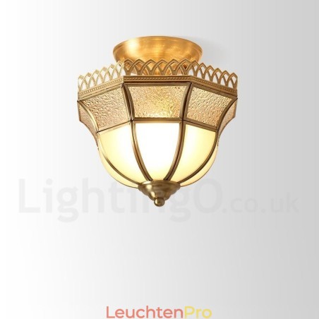 Deckenleuchte im rustikalen Lodge-Stil aus reinem Messing im nordischen Stil mit Glasschirm