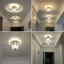 Deckenleuchte im rustikalen Lodge-Stil aus reinem Messing im nordischen Stil mit Glasschirm