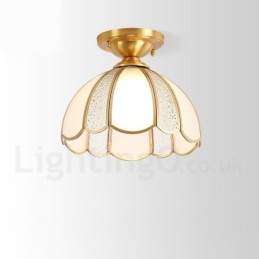 Deckenleuchte im rustikalen Lodge-Stil aus reinem Messing im nordischen Stil mit Glasschirm
