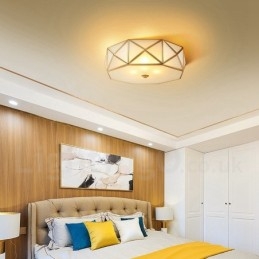 Deckenleuchte im rustikalen Lodge-Stil aus reinem Messing im nordischen Stil mit Glasschirm