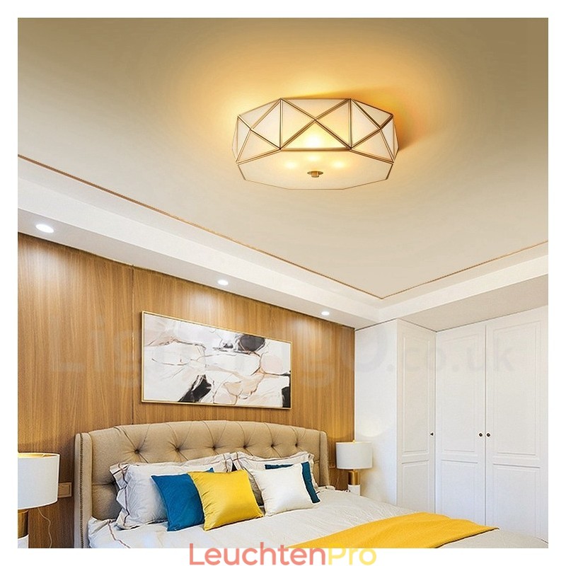 Deckenleuchte im rustikalen Lodge-Stil aus reinem Messing im nordischen Stil mit Glasschirm