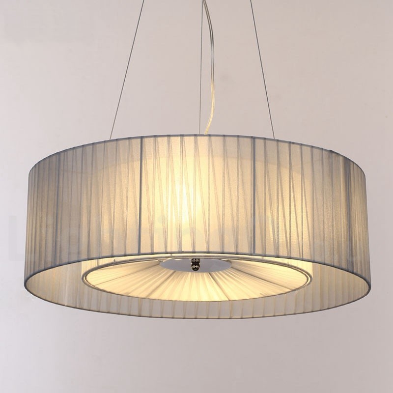 Moderne Pendelleuchte Drum mit 4 Lichtern und Stoffschirm