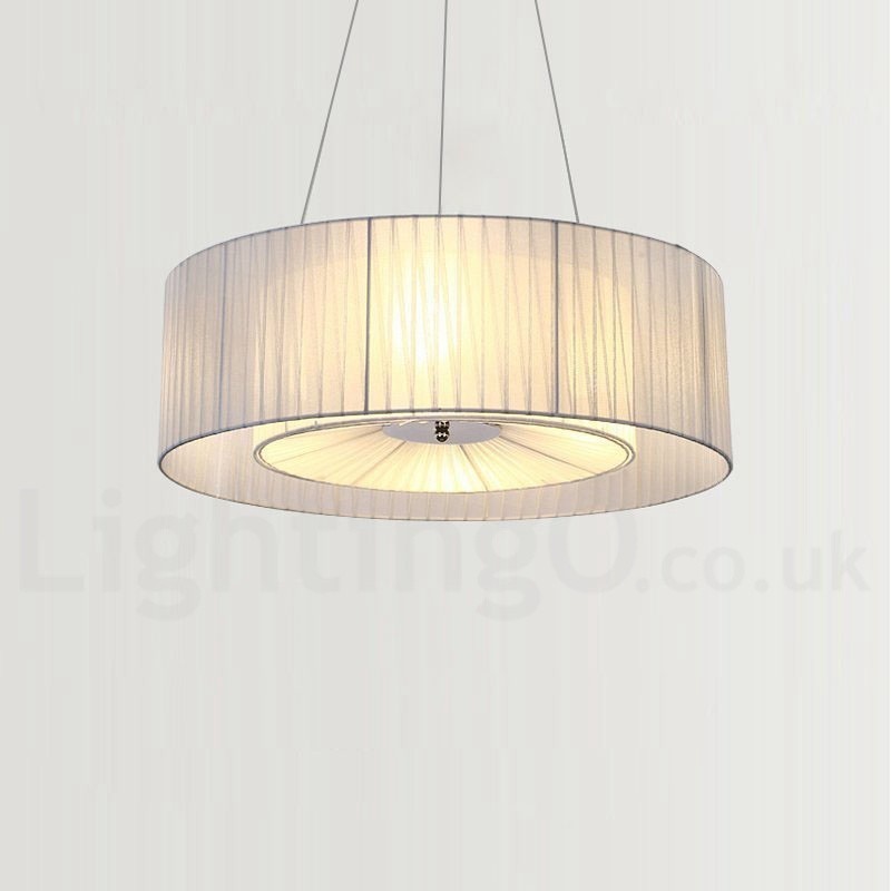 Moderne Pendelleuchte Drum mit 4 Lichtern und Stoffschirm