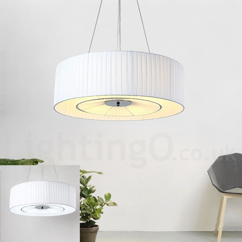 Moderne Pendelleuchte Drum mit 4 Lichtern und Stoffschirm