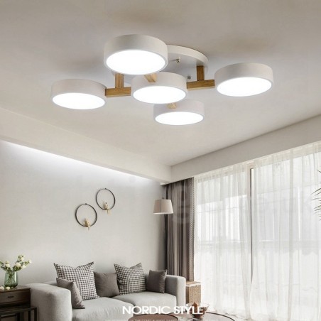 Holz-Kronleuchter, moderne zeitgenössische nordische Stil Unterputz-Deckenleuchte mit Acryl-Lampenschirm Holz-Kronleuchter, moderne zeitgenössische nordische Stil Unterputz-Deckenleuchte mit Acryl-Lampenschirm