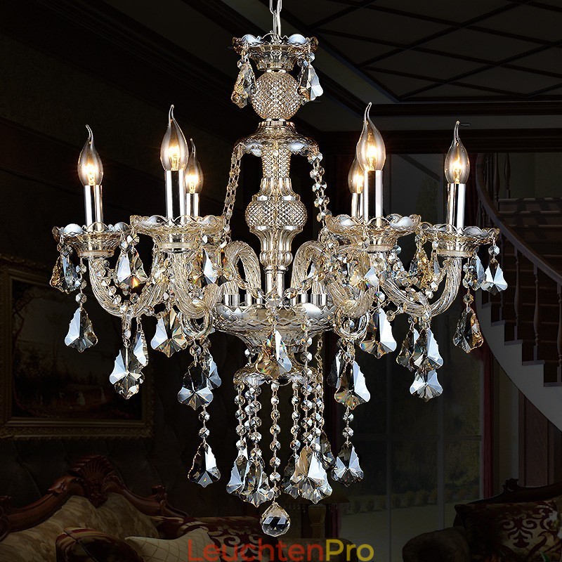 6 Lichter Retro Cognac Farbe K9 Kristall Moderner Kronleuchter