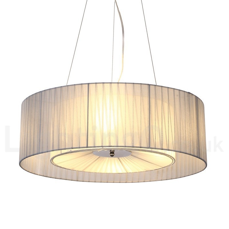 Moderne Pendelleuchte Drum mit 4 Lichtern und Stoffschirm