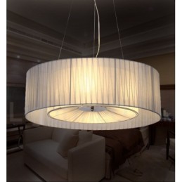 Moderne Pendelleuchte Drum mit 4 Lichtern und Stoffschirm