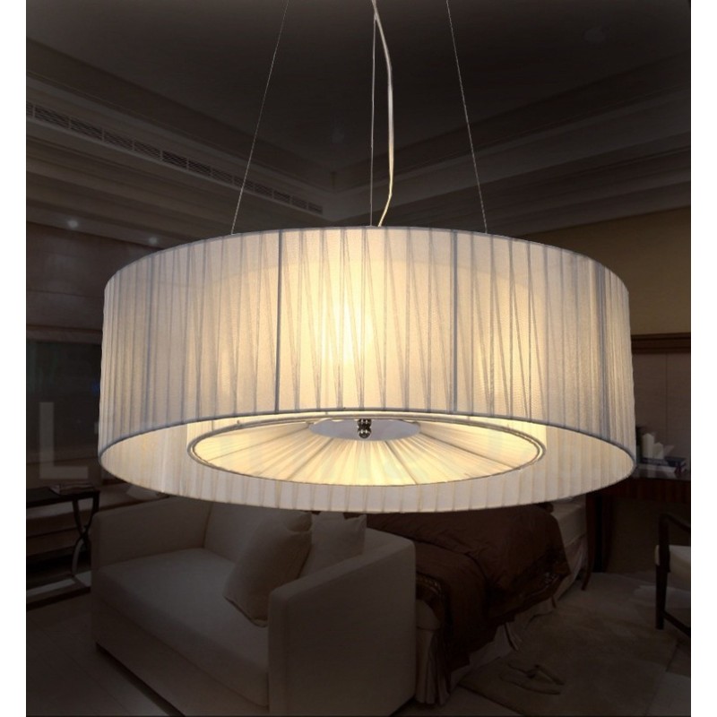 Moderne Pendelleuchte Drum mit 4 Lichtern und Stoffschirm