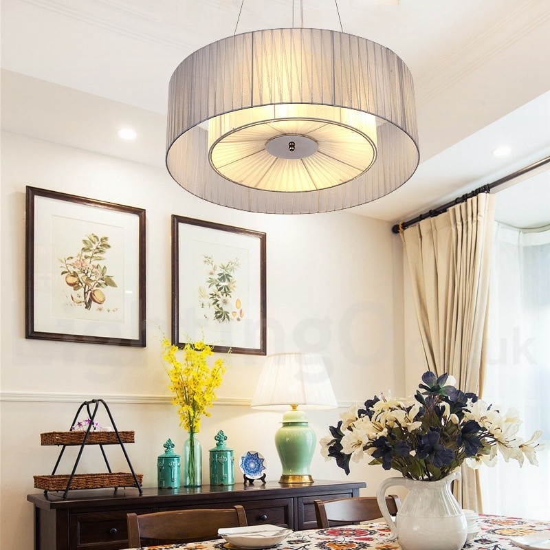 Moderne Pendelleuchte Drum mit 4 Lichtern und Stoffschirm