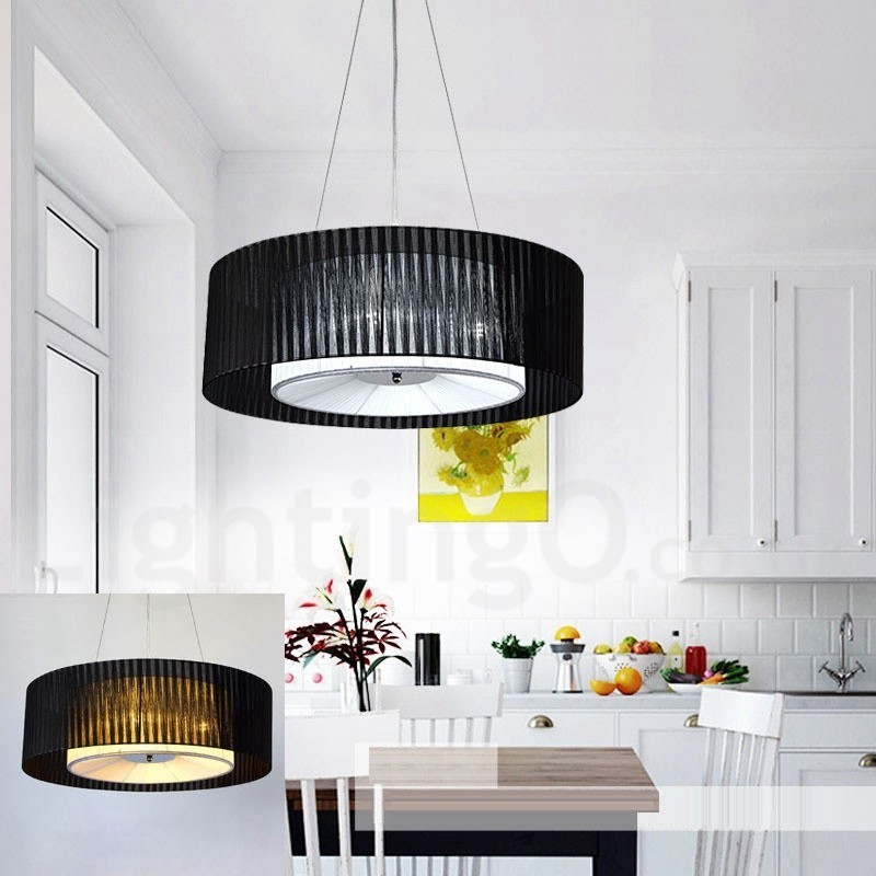 Moderne Pendelleuchte Drum mit 4 Lichtern und Stoffschirm