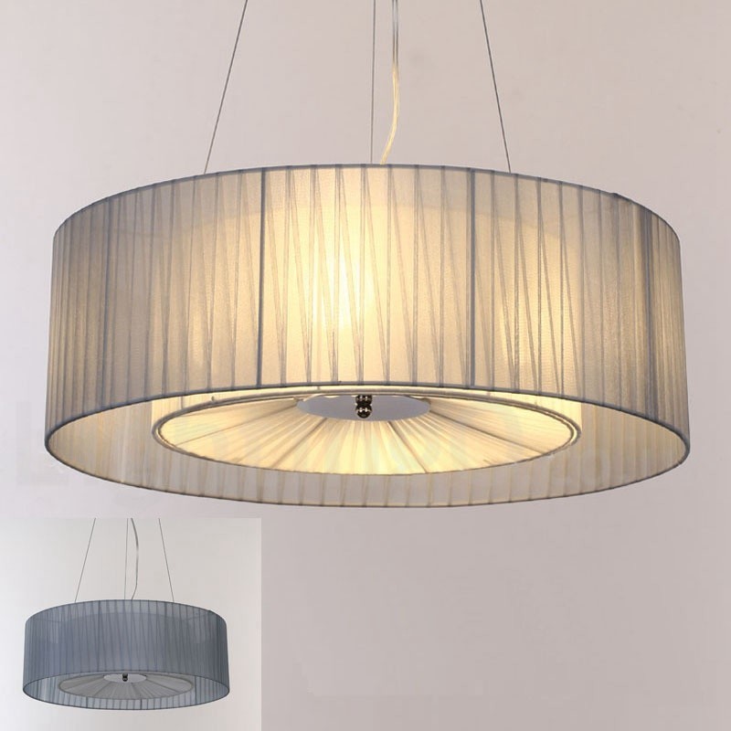 Moderne Pendelleuchte Drum mit 4 Lichtern und Stoffschirm