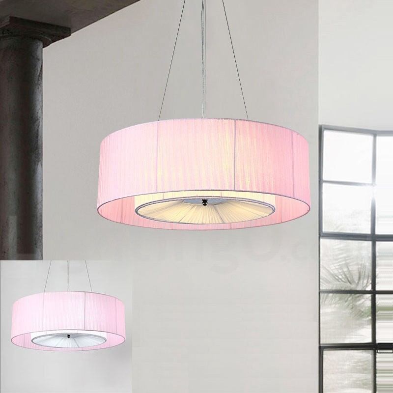 Moderne Pendelleuchte Drum mit 4 Lichtern und Stoffschirm