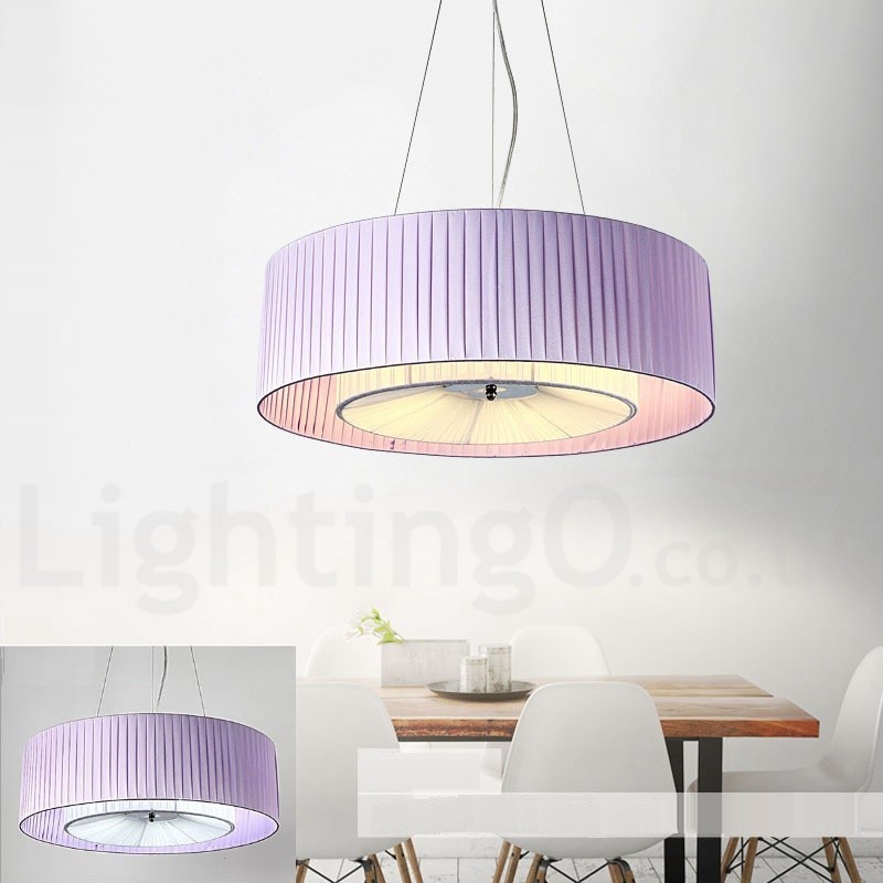 Moderne Pendelleuchte Drum mit 4 Lichtern und Stoffschirm
