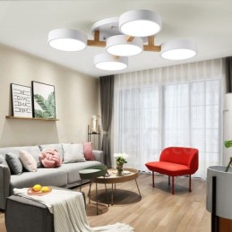 Holz-Kronleuchter, moderne zeitgenössische nordische Stil Unterputz-Deckenleuchte mit Acryl-Lampenschirm