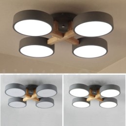 Holz-Kronleuchter, moderne zeitgenössische nordische Stil Unterputz-Deckenleuchte mit Acryl-Lampenschirm