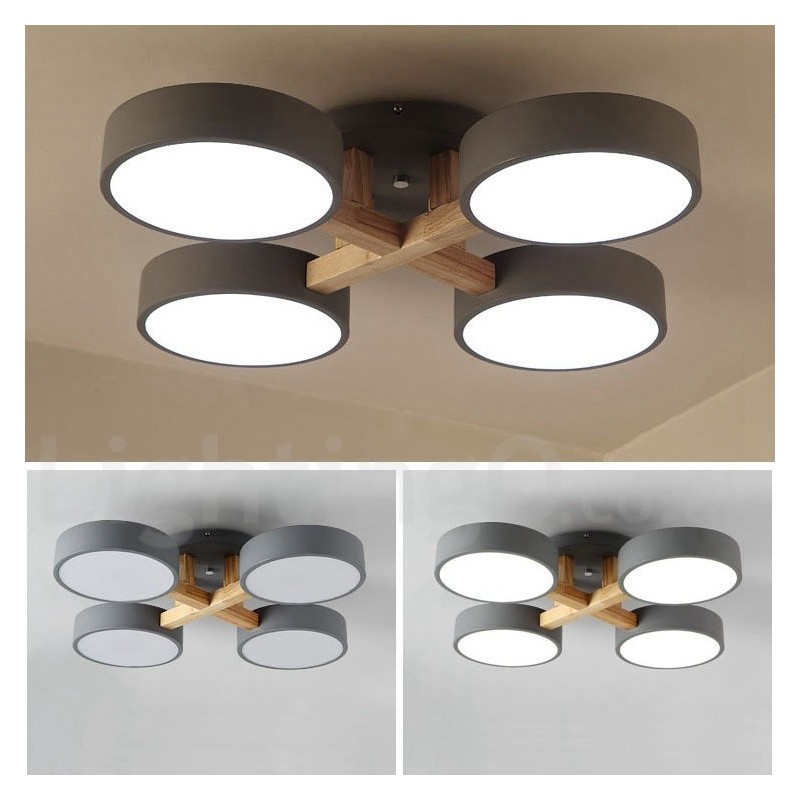 Holz-Kronleuchter, moderne zeitgenössische nordische Stil Unterputz-Deckenleuchte mit Acryl-Lampenschirm