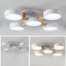 Holz-Kronleuchter, moderne zeitgenössische nordische Stil Unterputz-Deckenleuchte mit Acryl-Lampenschirm