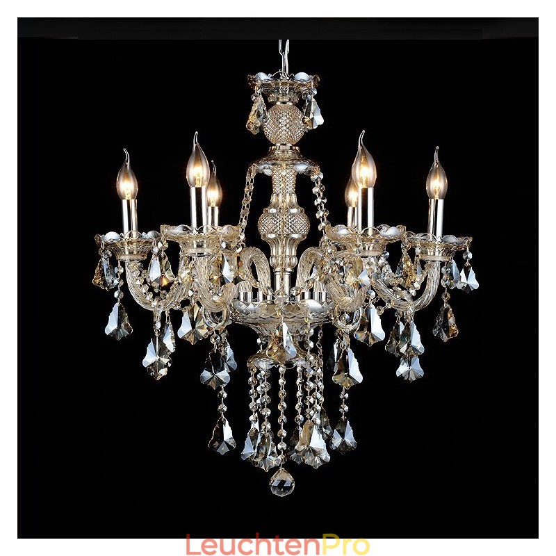 6 Lichter Retro Cognac Farbe K9 Kristall Moderner Kronleuchter
