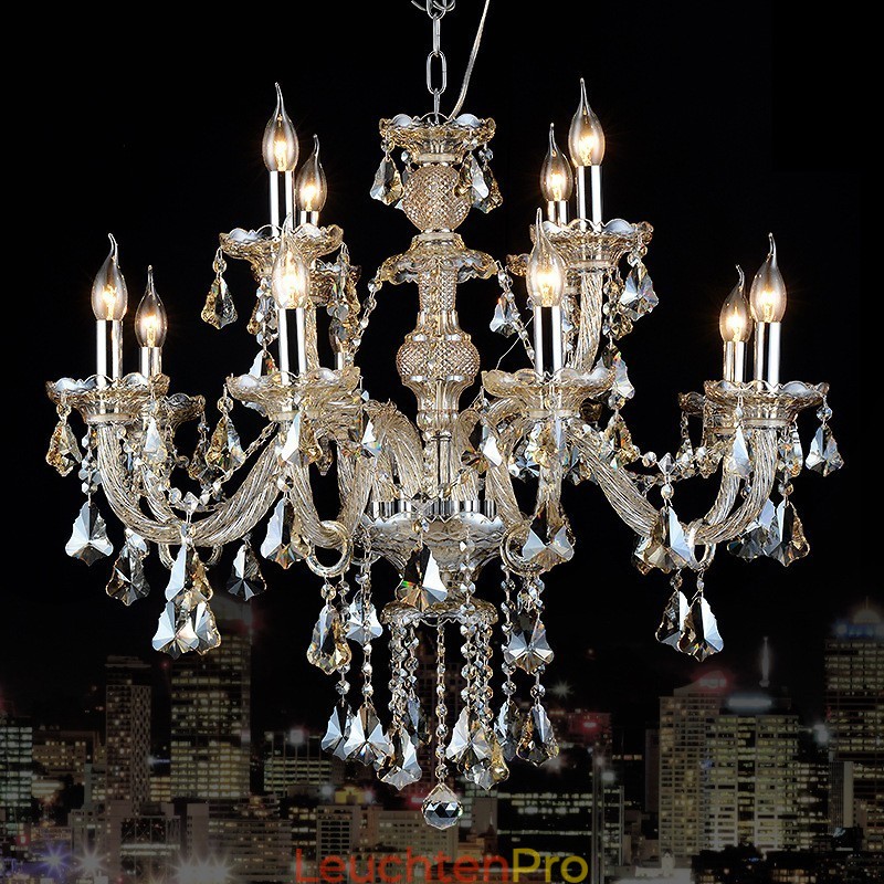 12 Lichter Retro Cognac Farbe K9 Kristall Moderner Kronleuchter