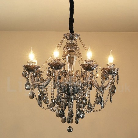 8 Lichter Retro Grau Farbe K9 Kristall Kerze Großer Kronleuchter 8 Lichter Retro Grau Farbe K9 Kristall Kerze Großer Kronleuchter