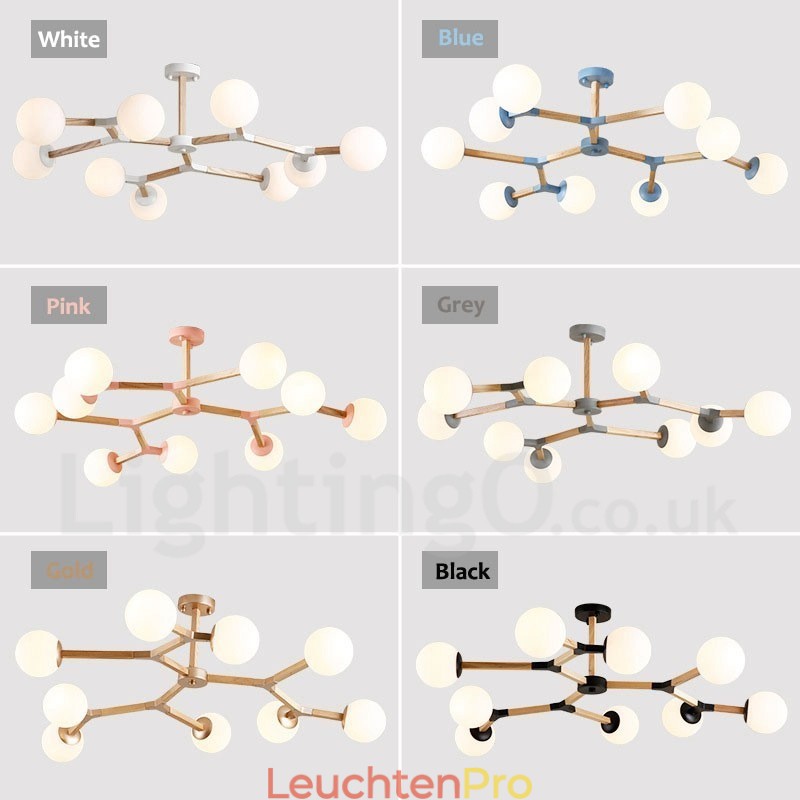 Nordic Modern Magic Bean Holz Molekular Kronleuchter aus Holz mit Glasschirmen