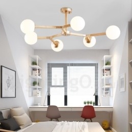 Nordic Modern Magic Bean Holz Molekular Kronleuchter aus Holz mit Glasschirmen