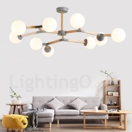 Nordic Modern Magic Bean Holz Molekular Kronleuchter aus Holz mit Glasschirmen