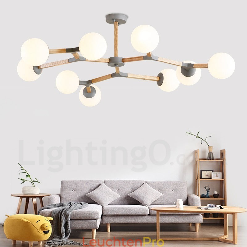 Nordic Modern Magic Bean Holz Molekular Kronleuchter aus Holz mit Glasschirmen