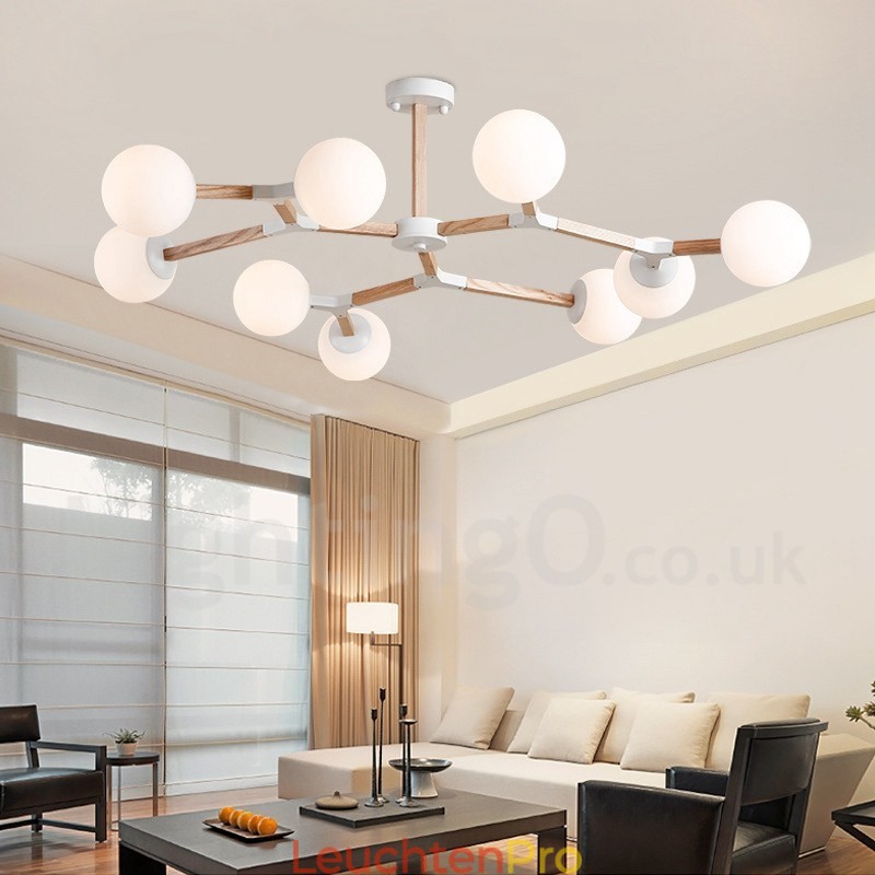 Nordic Modern Magic Bean Holz Molekular Kronleuchter aus Holz mit Glasschirmen