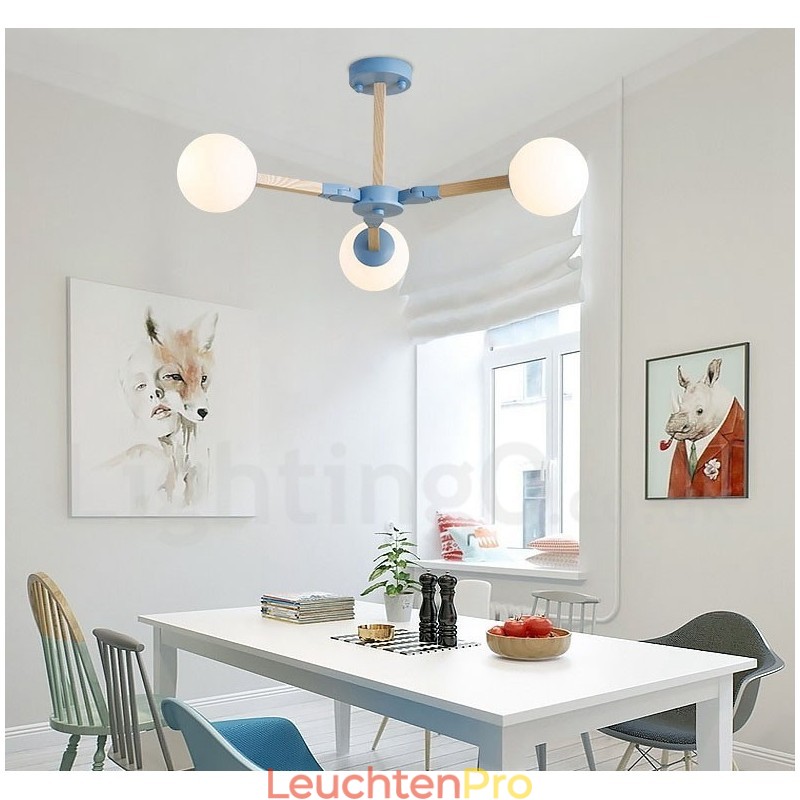 Nordic Modern Magic Bean Holz Molekular Kronleuchter aus Holz mit Glasschirmen