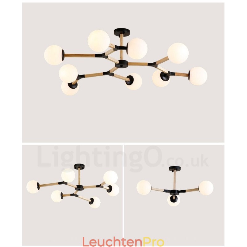 Nordic Modern Magic Bean Holz Molekular Kronleuchter aus Holz mit Glasschirmen