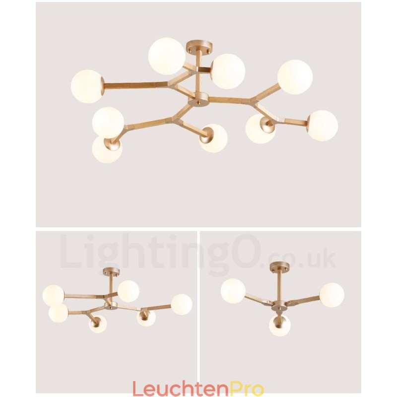 Nordic Modern Magic Bean Holz Molekular Kronleuchter aus Holz mit Glasschirmen
