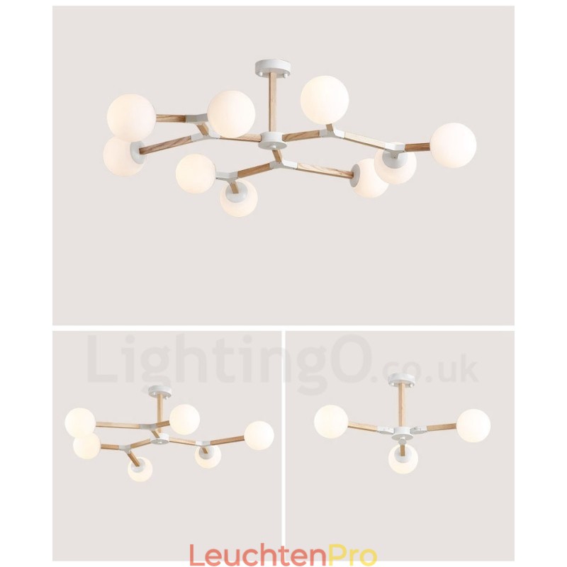 Nordic Modern Magic Bean Holz Molekular Kronleuchter aus Holz mit Glasschirmen