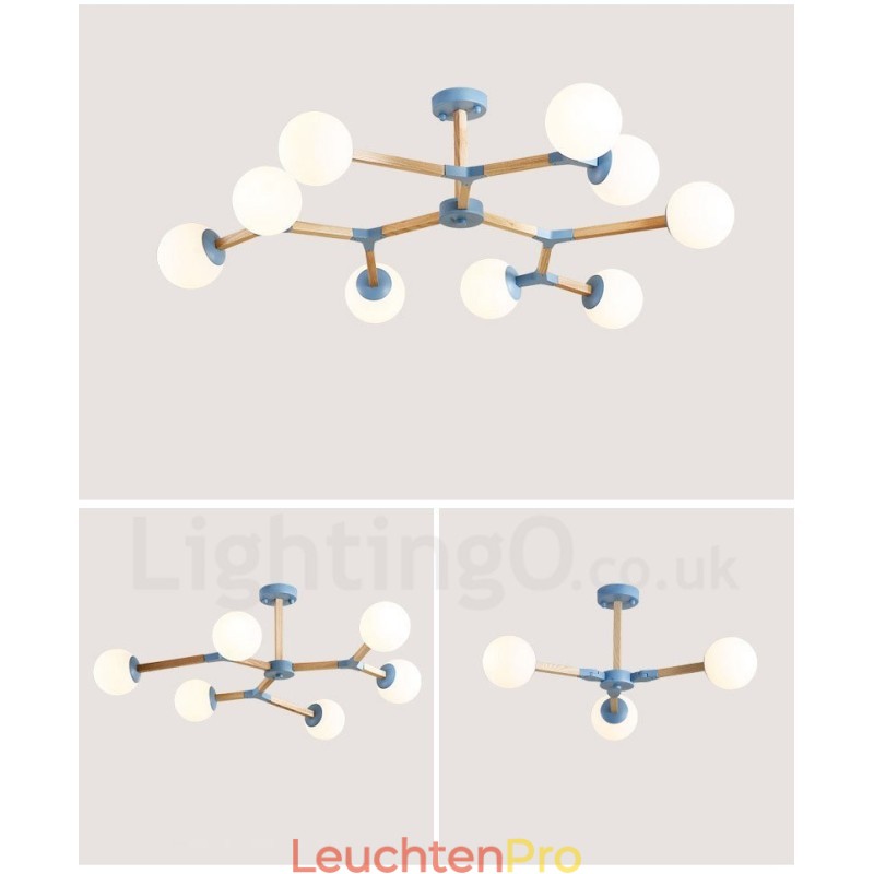 Nordic Modern Magic Bean Holz Molekular Kronleuchter aus Holz mit Glasschirmen
