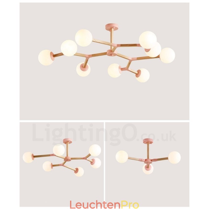 Nordic Modern Magic Bean Holz Molekular Kronleuchter aus Holz mit Glasschirmen