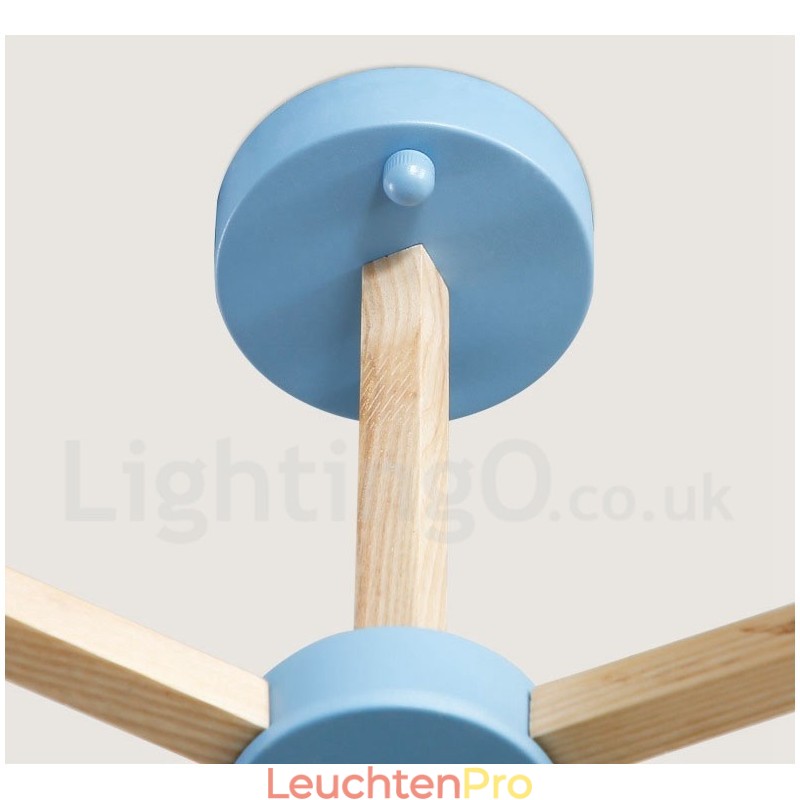 Nordic Modern Magic Bean Holz Molekular Kronleuchter aus Holz mit Glasschirmen