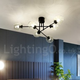 Rustikaler Lodge-Kronleuchter aus Edelstahl mit 6 Lichtern und klaren oder blauen Glasschirmen