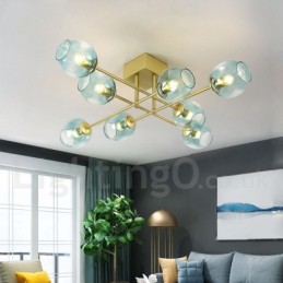 Rustikaler Lodge-Kronleuchter aus Edelstahl mit 8 Lichtern und klaren oder blauen Glasschirmen