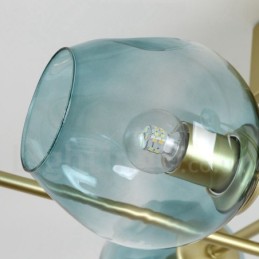 Rustikaler Lodge-Kronleuchter aus Edelstahl mit 8 Lichtern und klaren oder blauen Glasschirmen
