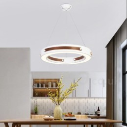 Moderne Pendelleuchte mit Acrylschirm, Ring in mehreren Holzfarben