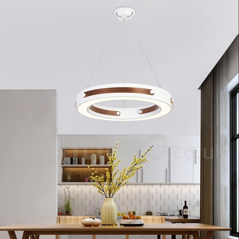 Moderne Pendelleuchte mit Acrylschirm, Ring in mehreren Holzfarben