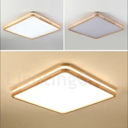 Quadratische Deckenleuchte aus Holz mit Linse, moderne, zeitgenössische Deckenleuchte im nordischen Stil, mit Acrylschirm und Fernbedienung, kann auch als Wandleuchte verwendet werden.